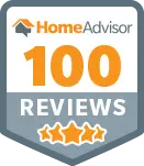 HomeAdvisor 100 Reviews badge with five orange stars.