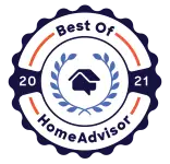 Best of HomeAdvisor 2021 award badge with a house icon and laurel wreath."