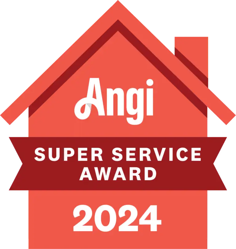 Angi Super Service Award 2024 badge in the shape of a house.